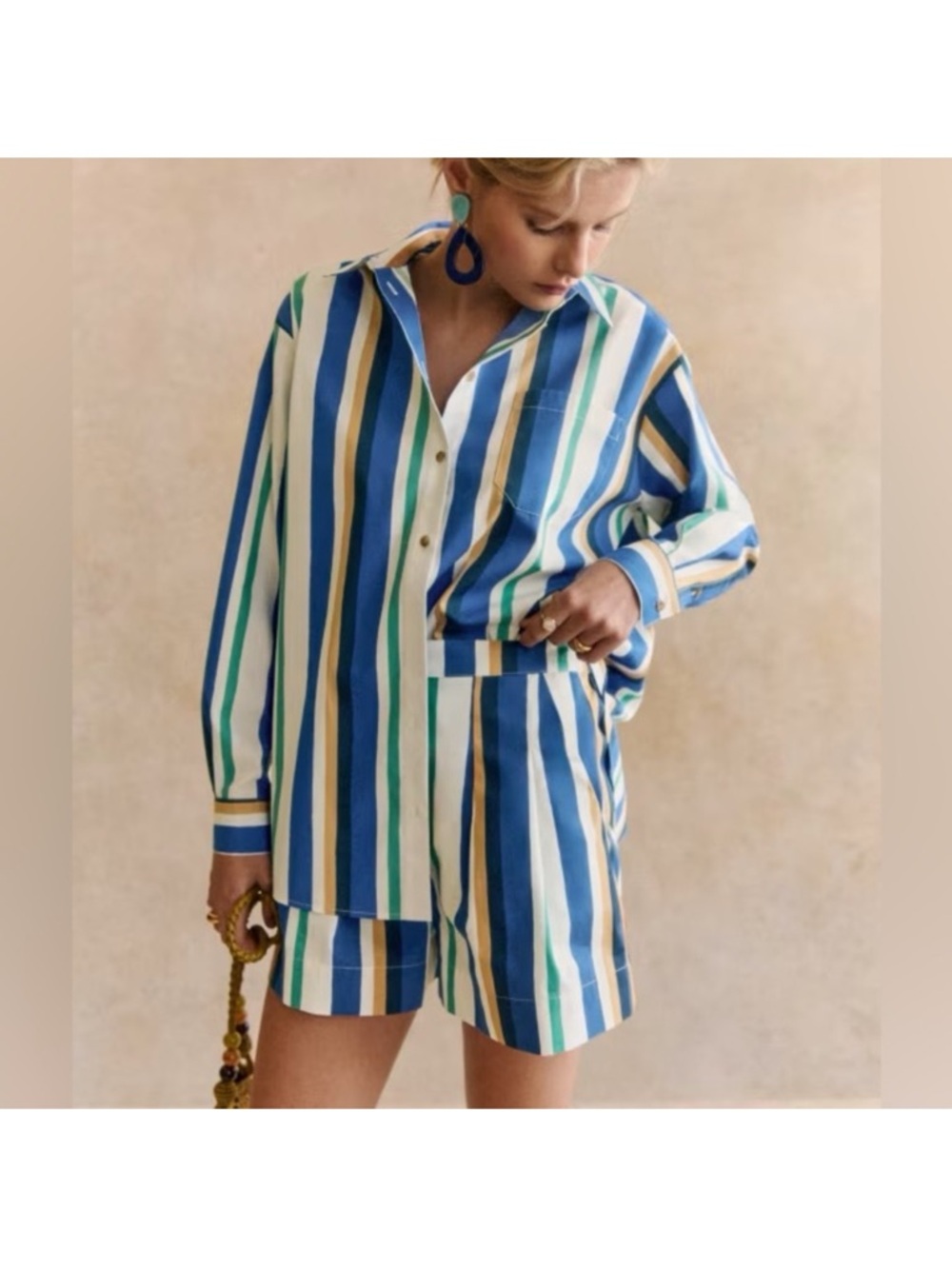 Sezane x Momoni Nicolo Shorts Max Shirt Matching Set Multico Stripe Sz 42 - Picture 3 of 12